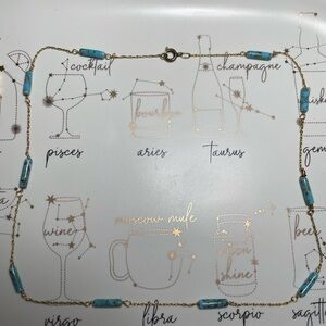 Vintage Gold and Turquoise Beaded Station Choker Necklace Twisted Rope Chain 15"